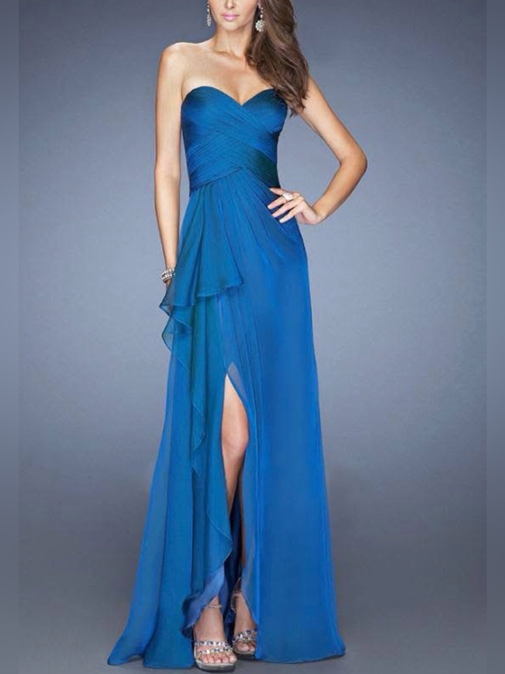 La Femme Royal Blue Strapless Evening Dress